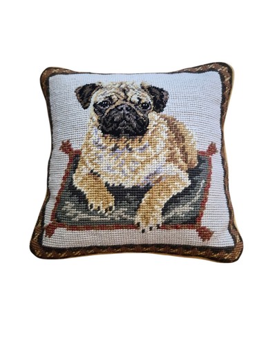 Vintage needlepoint wool pug - wool,